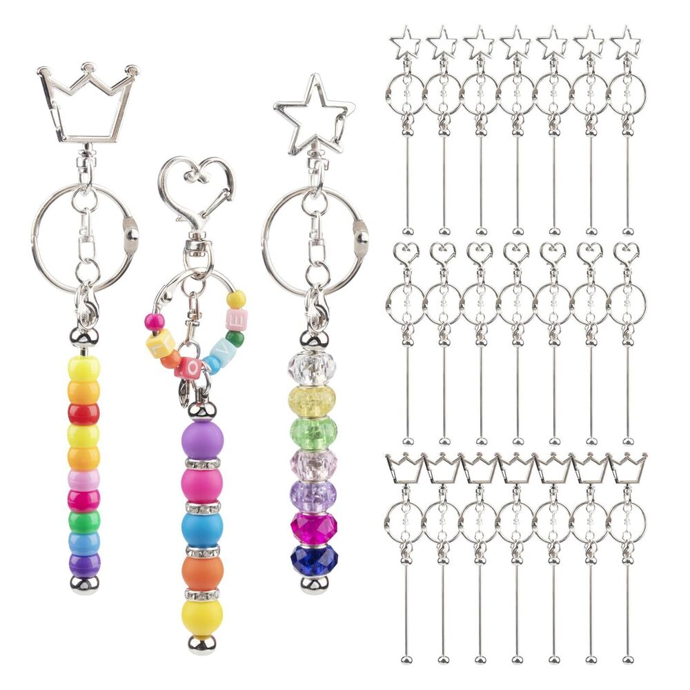 1824 21Pcs Beadable Keychains Bars Blanks Metal Beaded Keychain Making Kit